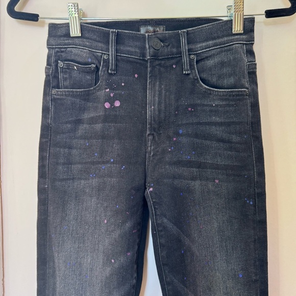 New MOTHER The Insider Ankle Jeans Bootcut Denim High Rise Paint Splatter Black - Picture 10 of 17